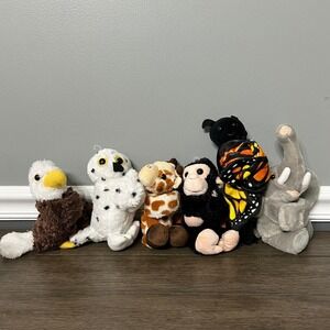 Wildlife Plush Animal Bundle Eagle Owl Giraffe Monkey Butterfly Elephant Toys